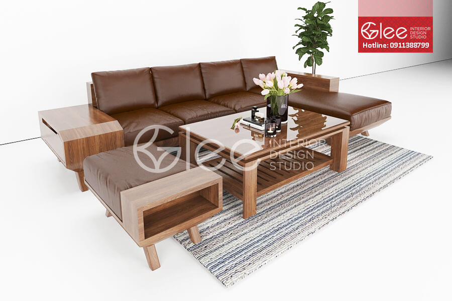 Sofa gỗ óc chó GSG37 - bàn ghế gỗ óc chó đẹp phòng khách