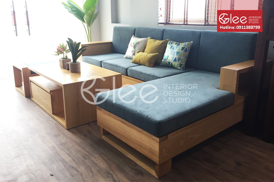 sofa gỗ phòng khách đẹp, sofa gỗ sồi