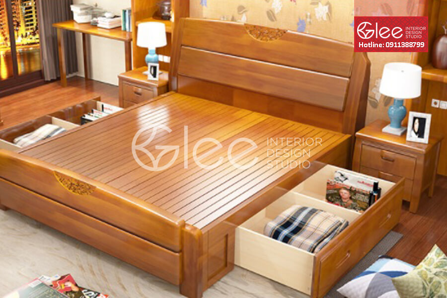 giường ngủ gỗ tự nhiên có ngăn kéo