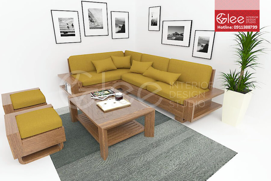 Sofa gỗ góc đẹp cho nhà mới sang trọng
