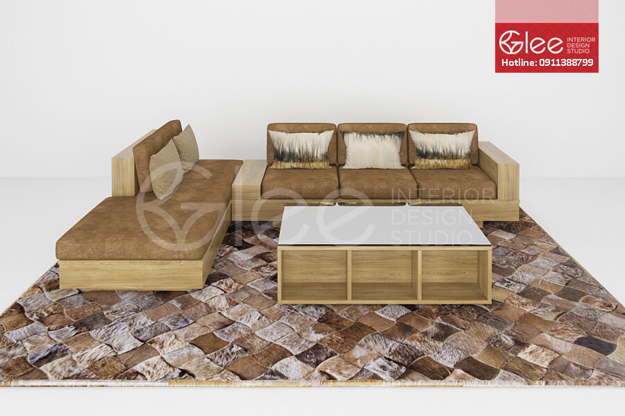 Sofa gỗ lót nệm giản dị cho không gian Việt