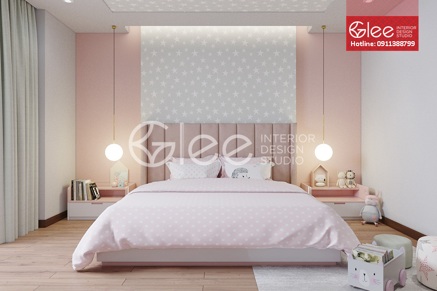 phòng ngủ bé màu hồng đẹp